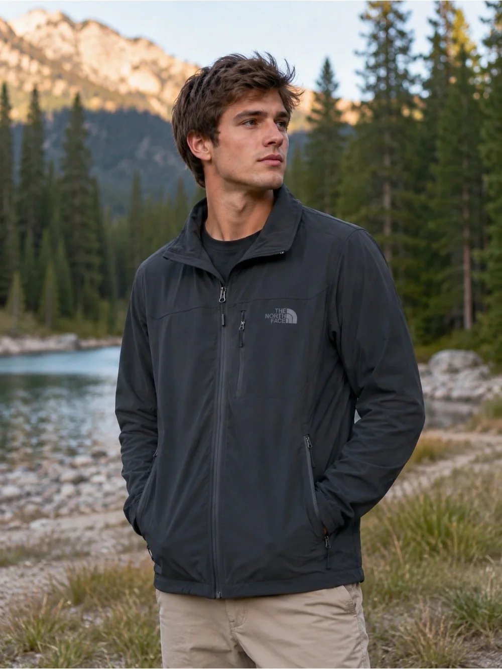The North Face Charcoal Grey Gray Men’s Lightweight Zip Up Jacket Size Medium